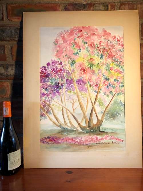 GERALDINE GULSTON (SA 20th CENTURY) LARGE UNFRAMED WATERCOLOUR PAINTING `TREE`