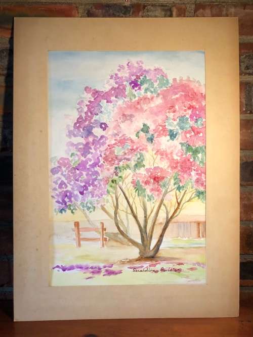 GERALDINE GULSTON (SA 20th CENTURY) LARGE UNFRAMED WATERCOLOUR PAINTING `TREE 2`