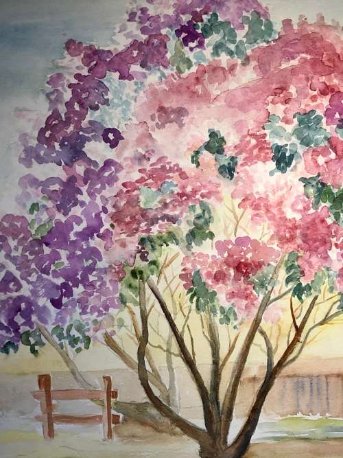 GERALDINE GULSTON (SA 20th CENTURY) LARGE UNFRAMED WATERCOLOUR PAINTING `TREE 2`