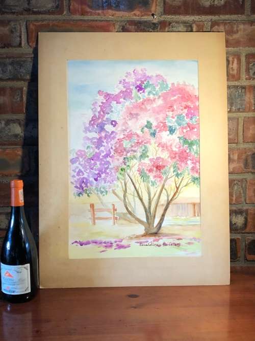 GERALDINE GULSTON (SA 20th CENTURY) LARGE UNFRAMED WATERCOLOUR PAINTING `TREE 2`