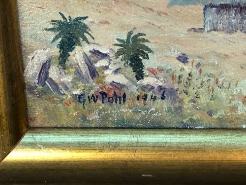 G.W. POHL (SA 20th CENTURY) GORGEOUS FRAMED OIL ON CANVAS PAINTING OF LESOTHO HUTS DATED 1946