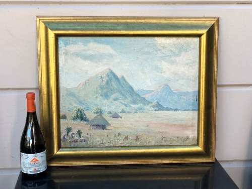 G.W. POHL (SA 20th CENTURY) GORGEOUS FRAMED OIL ON CANVAS PAINTING OF LESOTHO HUTS DATED 1946