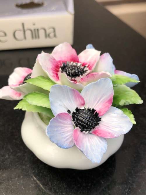 ROYAL ALBERT ANEMONES FLOWER OF THE MONTH MARCH DUO AND POSY IN THE ORIGINAL BOX - DUO IS MINT !!!