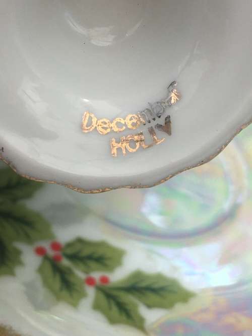 Vintage 1940s Ucagco Christmas Holly Porcelain Duo with Mother of Pearl Glaze