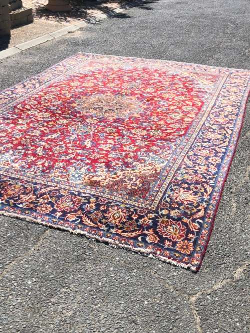 Large pure wool hand knotted Isfahan Najafabad Persian carpet  3650 X 2550mm lightly worn