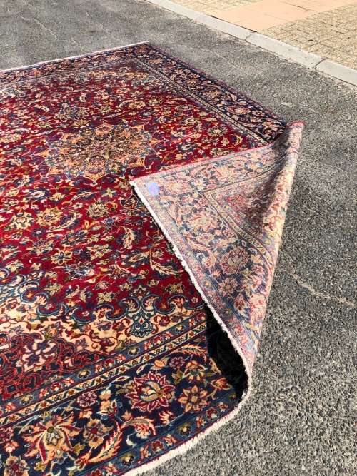 Large pure wool hand knotted Isfahan Najafabad Persian carpet  3650 X 2550mm lightly worn