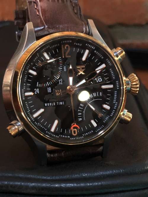 TIMEX WORLD TIME INTELLIGENT QUARTZ WATCH WITH LEATHER STRAP - LIKE NEW - WORKING 100%