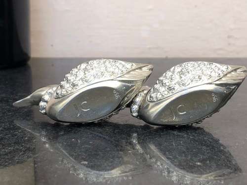 PAIR OF JENNA CLIFFORD 950 PEWTER OPEN SALT AND PEPPER WITH SPOONS , CLEARLY MARKED