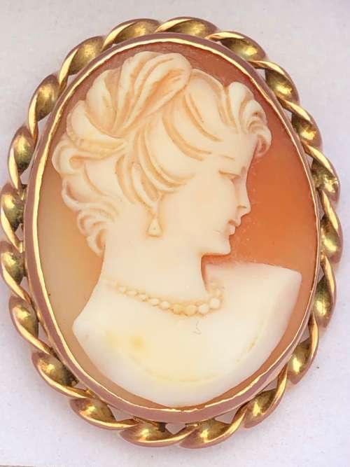 STUNNING  9ct YELLOW GOLD MOUNTED CARVED SHELL CAMEO PENDANT BROOCH - CLEARLY MARKED