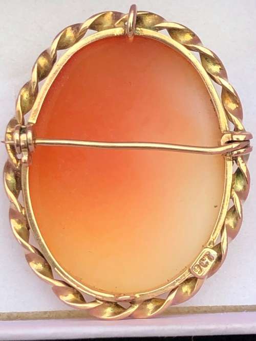 STUNNING  9ct YELLOW GOLD MOUNTED CARVED SHELL CAMEO PENDANT BROOCH - CLEARLY MARKED
