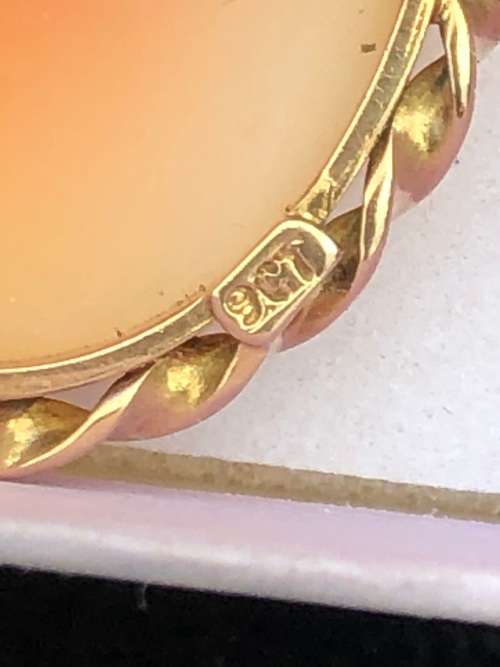 STUNNING  9ct YELLOW GOLD MOUNTED CARVED SHELL CAMEO PENDANT BROOCH - CLEARLY MARKED