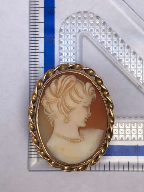STUNNING  9ct YELLOW GOLD MOUNTED CARVED SHELL CAMEO PENDANT BROOCH - CLEARLY MARKED