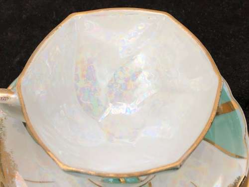 BALLERINA CHINA Regd c1950`s IRIDESCENT MOTHER OF PEARL TEA TRIO , MADE IN ENGLAND - No 3 of 5