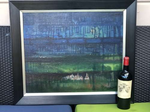 PINCUS CATZEL (SA 1923 - 2012) RARE FRAMED OIL ON CANVAS BOARD ABSTRACT PAINTING DATED 1978