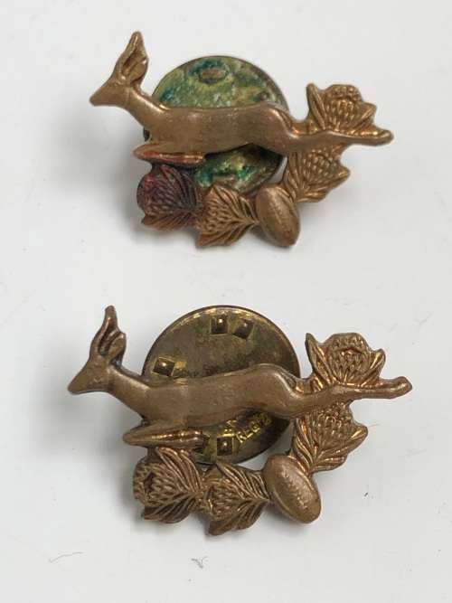 RARE PAIR OF SOUTH AFRICAN SPRINGBOK RUGBY COLLAR PINS