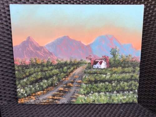 UNFRAMED BUT MOUNTED OIL ON CANVAS LANDSCAPE PAINTING SIGNED TIROTT
