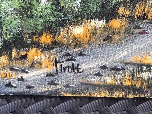 UNFRAMED BUT MOUNTED OIL ON CANVAS LANDSCAPE PAINTING SIGNED TIROTT