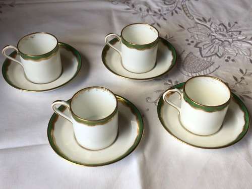 SUPER RARE !!! c1900`s SET OF FOUR WEDGWOOD DEMITASSE CUPS AND SAUCERS - LIGHT GILT WEAR