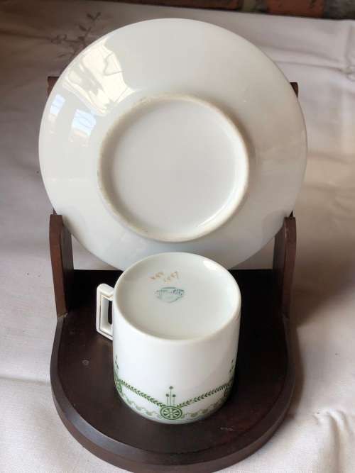 STUNNING 1900`s PORCELAIN DEMITASSE CUP AND SAUCER - MINT - UNKNOWN MARKING