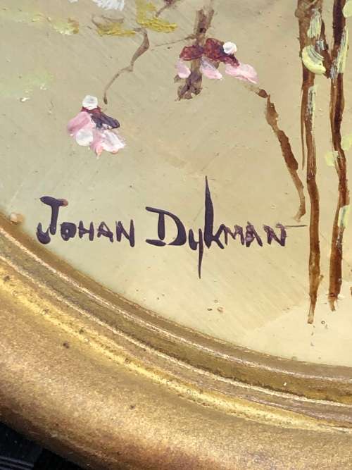 JOHAN DYKMAN (SA 20th CENTURY) STUNNING OVAL FRAMED OIL ON BOARD COSMOS PAINTING