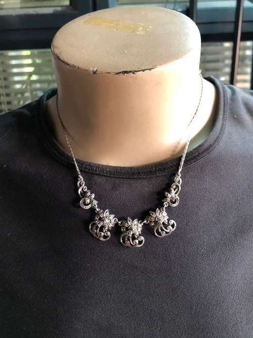Exquisite highly detailed sterling silver marcasite choker necklace - 9.8g