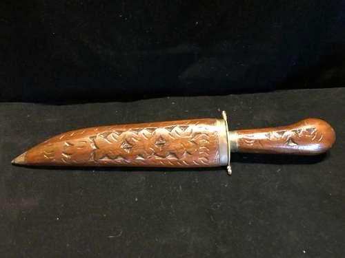 STUNNING OLD HAND MADE YEMEN MARSH ARAB JAMBIYA KHANJAR DAGGER IN CARVED WOODEN SCABBARD