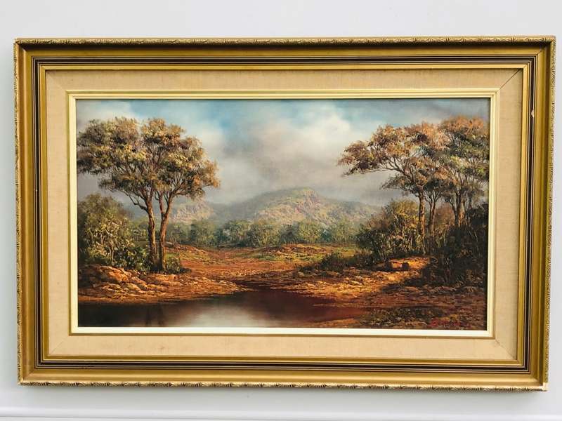 Louise Repsold (SA 20th ) - Large Framed Oil on Board Landscape Painting Dated 1993 - Stunning Piece