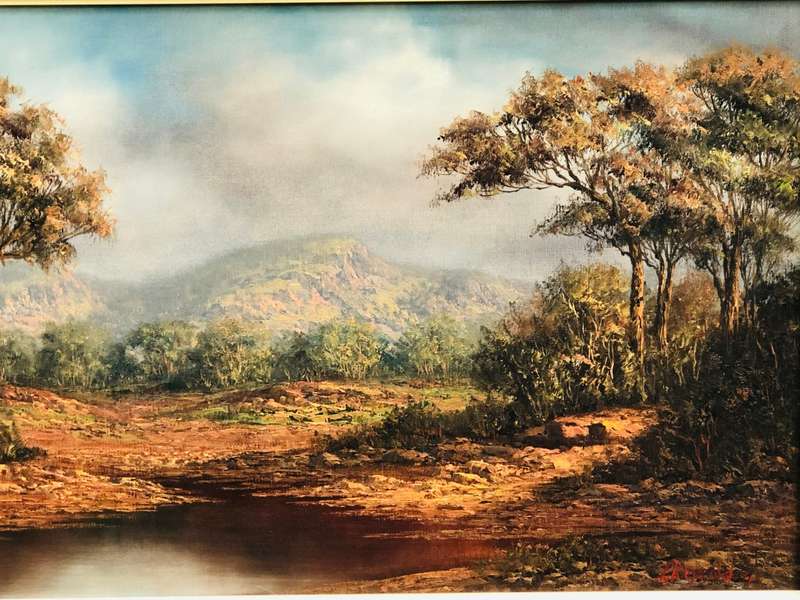 Louise Repsold (SA 20th ) - Large Framed Oil on Board Landscape Painting Dated 1993 - Stunning Piece
