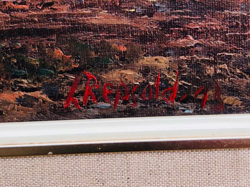 Louise Repsold (SA 20th ) - Large Framed Oil on Board Landscape Painting Dated 1993 - Stunning Piece
