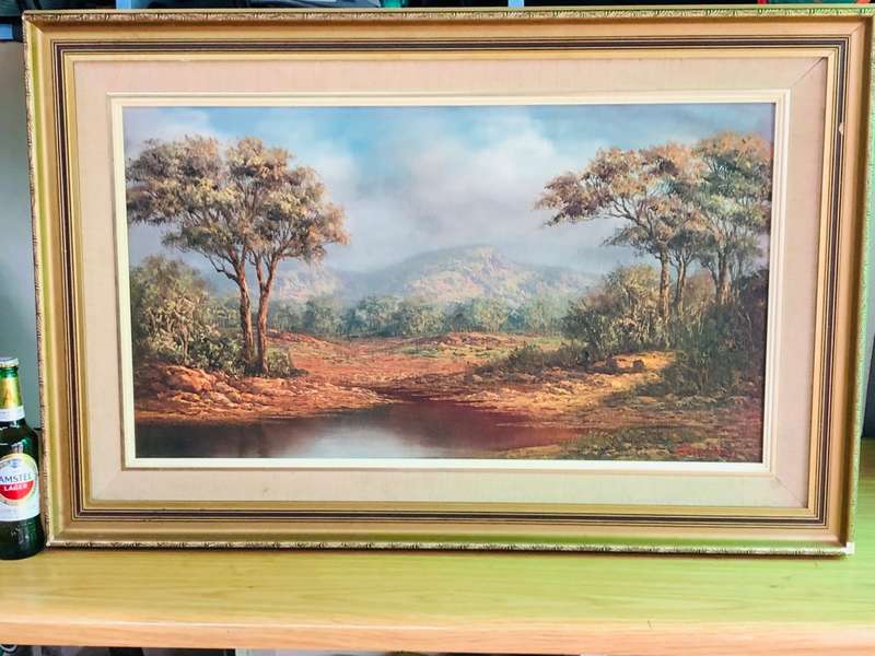 Louise Repsold (SA 20th ) - Large Framed Oil on Board Landscape Painting Dated 1993 - Stunning Piece