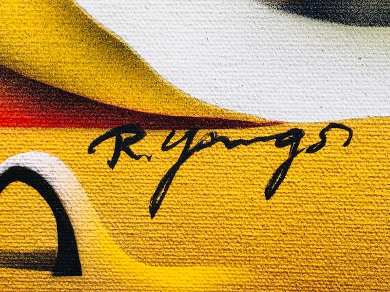 Salvador Dali inspired painting on canvas signed R. Youngs in silver gilt frame