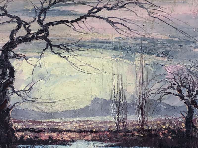 Monté (Montagu) Heyns (1923 - 2001) - Stunning gilt frame oil on board landscape painting