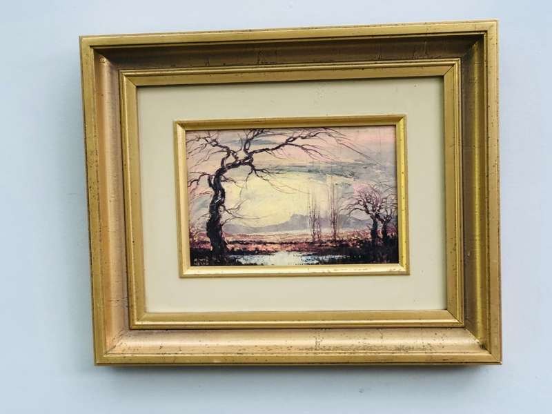 Monté (Montagu) Heyns (1923 - 2001) - Stunning gilt frame oil on board landscape painting