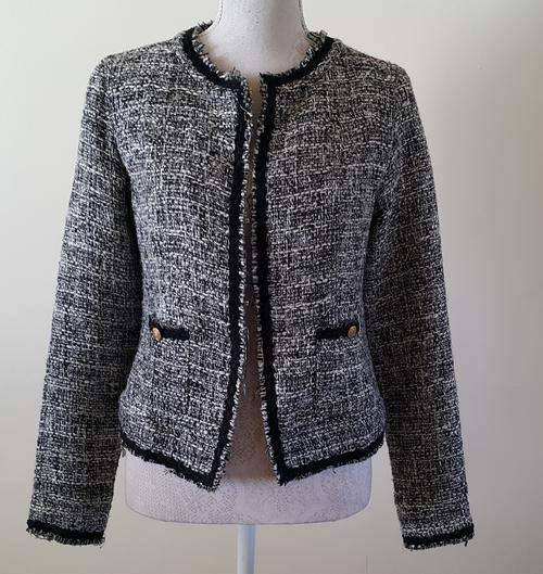 Ladies jacket Chanel style tweed look in black & white Size 34 FREE postage in SA