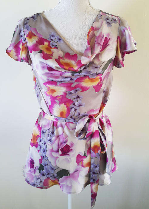 Top cowl neck in pink & grey vintage Charter Club size 12/36