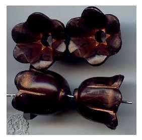 1 x Vintage Lucite Flower Bead caps, Black / Gold wash