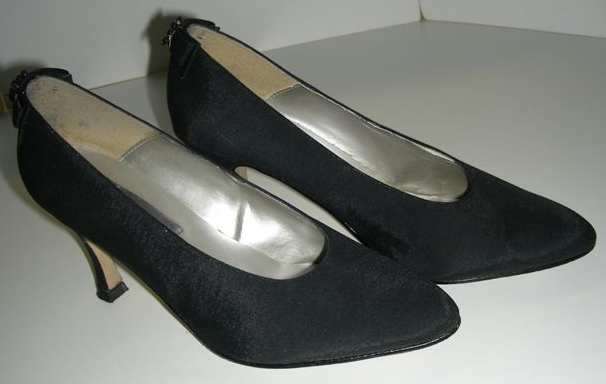 Black satin high heel shoes with diamante - size 6 1/2