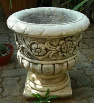 Vintage cement planter - white with flower detail - REDUCED