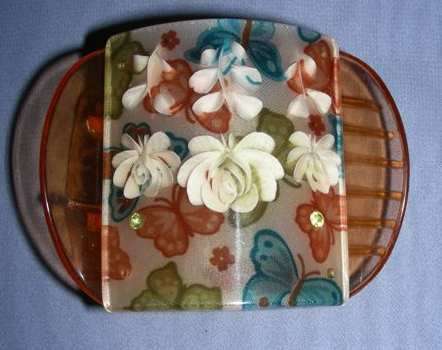 Butterflies & flowers hairclip with teeth - beautiful - REDUCED