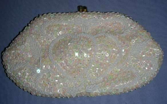 Vintage fully seed beaded and sequined cream evening bag - circa 1940's