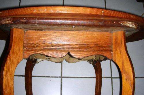 Vintage square Oak table with oval pine top