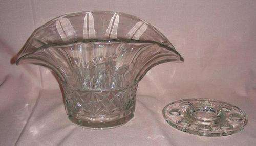 Vintage Cut Glass boat shaped Vase with glass frog - Just stunning