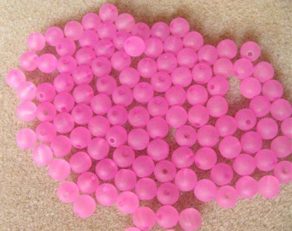 100 x 8mm Round Cerise Pink Frosted Acrylic beads