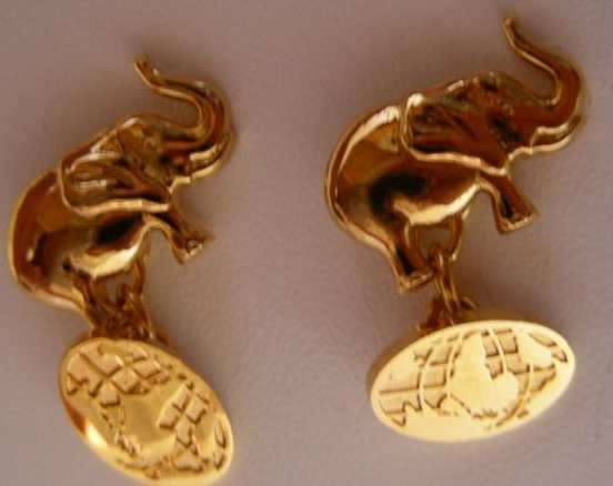 Goldplated Elephant cufflinks with Map of the world - stunning