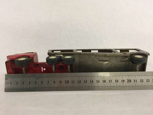 Vintage Tonka toy truck with transport carrier trailer