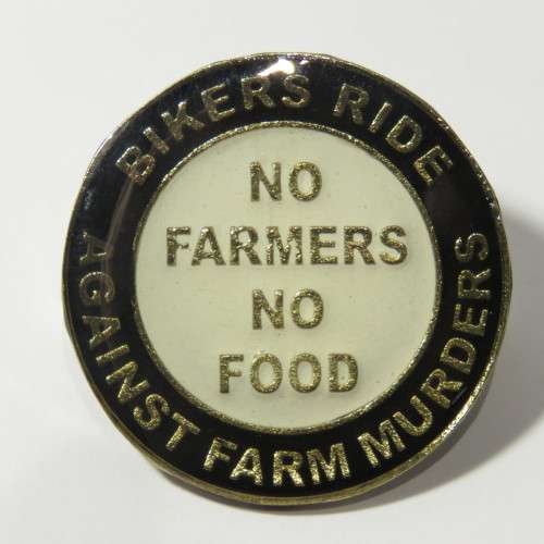 Bikers ride against farm murders badge - No farmers no food