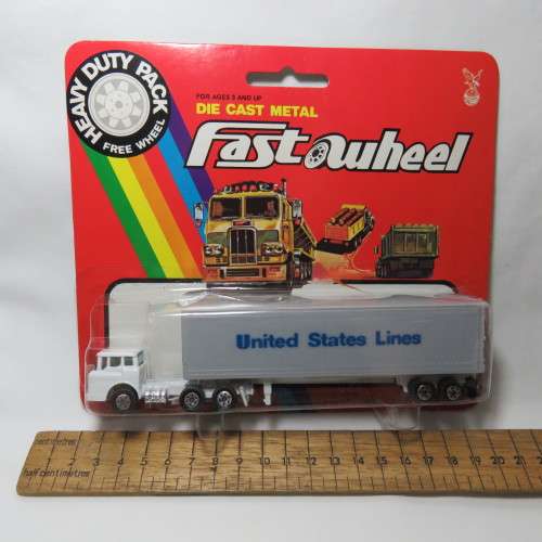 Vintage Yatming Fast Wheel United States Lines #1385 delivery truck and trailer in pack