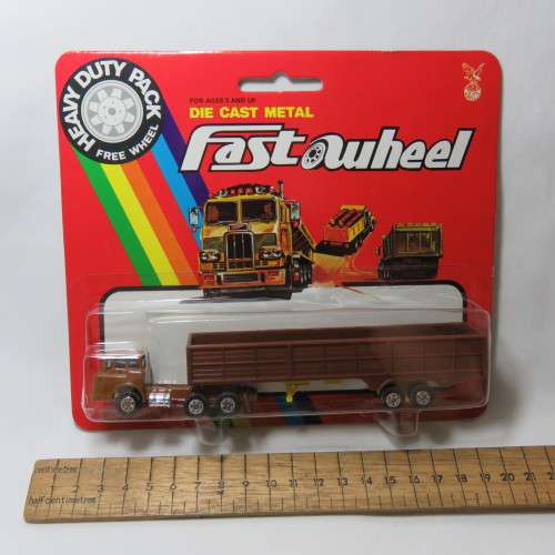 Vintage Yatming Fast Wheel #1389 truck and gondola trailer in pack