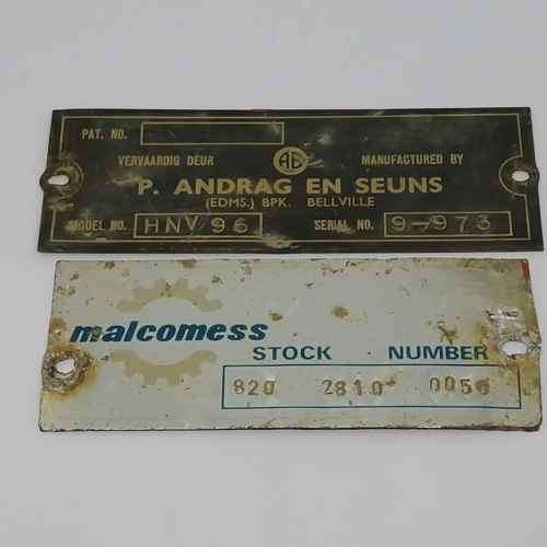 Lot of 5 Agricultural Machinery serial numberplates