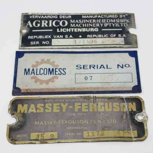 Lot of 5 Agricultural Machinery serial numberplates